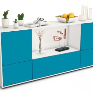 Sideboard Elvezia | Korpus Weiß | Front in Türkis | 180x79x35cm (BxHxT)