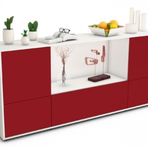 Sideboard Elvezia | Korpus Weiß | Front in Bordeaux | 180x79x35cm (BxHxT)