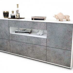 Sideboard Elvira | Korpus Weiß | Front in Beton Optik | 180x79x35cm (BxHxT)