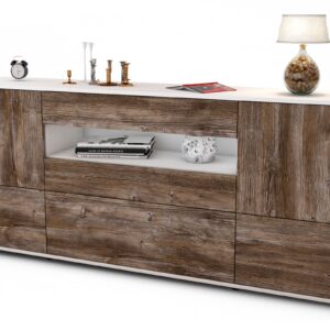 Sideboard Elvira | Korpus Weiß | Front in Treibholz Holz Optik | 180x79x35cm (BxHxT)