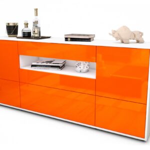 Sideboard Elvira | Korpus Weiß | Front in Hochglanz Orange | 180x79x35cm (BxHxT)