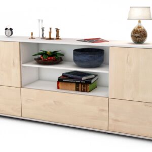 Sideboard Emanuela | Korpus Weiß | Front in Zeder Holz Optik | 180x79x35cm (BxHxT)