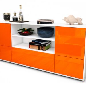 Sideboard Emanuela | Korpus Weiß | Front in Hochglanz Orange | 180x79x35cm (BxHxT)