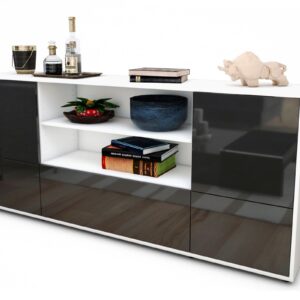 Sideboard Emanuela | Korpus Weiß | Front in Hochglanz Grau | 180x79x35cm (BxHxT)