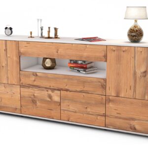 Sideboard Emely | Korpus Weiß | Front in Pinie Holz Optik | 180x79x35cm (BxHxT)