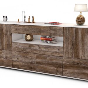Sideboard Emely | Korpus Weiß | Front in Treibholz Holz Optik | 180x79x35cm (BxHxT)
