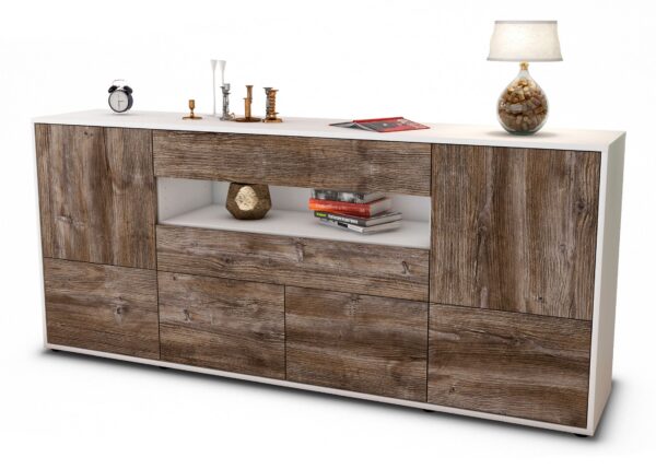 Sideboard Emely | Korpus Weiß | Front in Treibholz Holz Optik | 180x79x35cm (BxHxT)