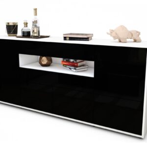 Sideboard Emely | Korpus Weiß | Front in Hochglanz Schwarz | 180x79x35cm (BxHxT)
