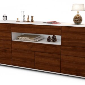 Sideboard Emerelda | Korpus Weiß | Front in Walnuss Holz Optik | 180x79x35cm (BxHxT)