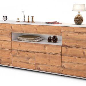 Sideboard Emerelda | Korpus Weiß | Front in Pinie Holz Optik | 180x79x35cm (BxHxT)