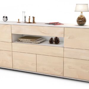 Sideboard Emerelda | Korpus Weiß | Front in Zeder Holz Optik | 180x79x35cm (BxHxT)