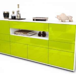 Sideboard Emerelda | Korpus Weiß | Front in Hochglanz Grün | 180x79x35cm (BxHxT)