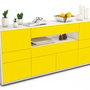 Sideboard Emerelda | Korpus Weiß | Front in Gelb | 180x79x35cm (BxHxT)