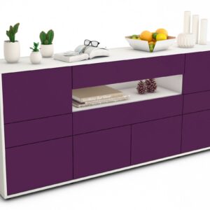 Sideboard Emerelda | Korpus Weiß | Front in Lila | 180x79x35cm (BxHxT)