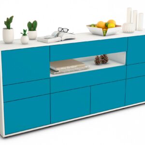 Sideboard Emerelda | Korpus Weiß | Front in Türkis | 180x79x35cm (BxHxT)