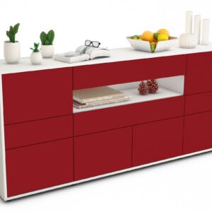 Sideboard Emerelda | Korpus Weiß | Front in Bordeaux | 180x79x35cm (BxHxT)
