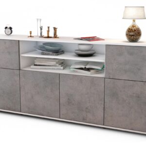 Sideboard Emilia | Korpus Weiß | Front in Beton Optik | 180x79x35cm (BxHxT)