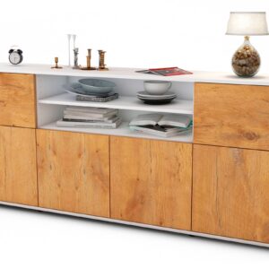 Sideboard Emilia | Korpus Weiß | Front in Eiche Holz Optik | 180x79x35cm (BxHxT)