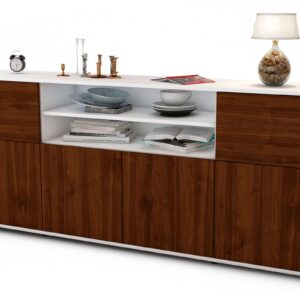 Sideboard Emilia | Korpus Weiß | Front in Walnuss Holz Optik | 180x79x35cm (BxHxT)