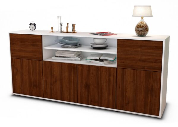 Sideboard Emilia | Korpus Weiß | Front in Walnuss Holz Optik | 180x79x35cm (BxHxT)