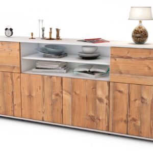 Sideboard Emilia | Korpus Weiß | Front in Pinie Holz Optik | 180x79x35cm (BxHxT)