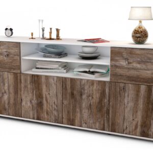 Sideboard Emilia | Korpus Weiß | Front in Treibholz Holz Optik | 180x79x35cm (BxHxT)