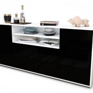 Sideboard Emilia | Korpus Weiß | Front in Hochglanz Schwarz | 180x79x35cm (BxHxT)