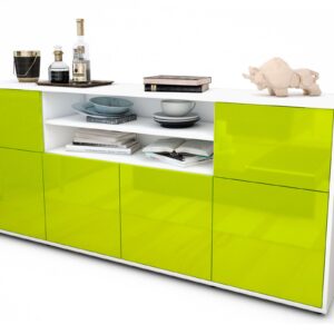 Sideboard Emilia | Korpus Weiß | Front in Hochglanz Grün | 180x79x35cm (BxHxT)