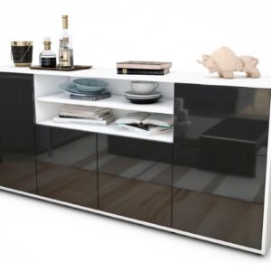 Sideboard Emilia | Korpus Weiß | Front in Hochglanz Grau | 180x79x35cm (BxHxT)