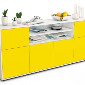 Sideboard Emilia | Korpus Weiß | Front in Gelb | 180x79x35cm (BxHxT)