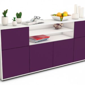 Sideboard Emilia | Korpus Weiß | Front in Lila | 180x79x35cm (BxHxT)