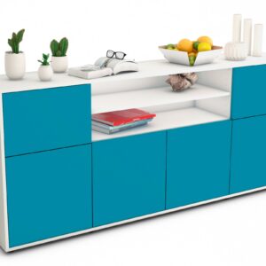 Sideboard Emilia | Korpus Weiß | Front in Türkis | 180x79x35cm (BxHxT)