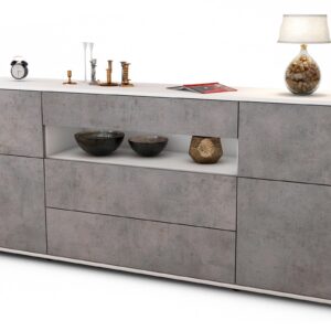 Sideboard Emma | Korpus Weiß | Front in Beton Optik | 180x79x35cm (BxHxT)