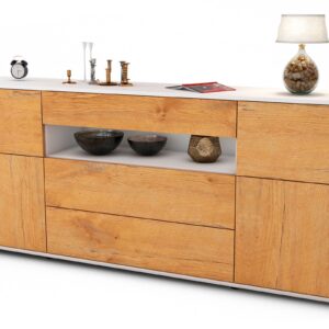 Sideboard Emma | Korpus Weiß | Front in Eiche Holz Optik | 180x79x35cm (BxHxT)