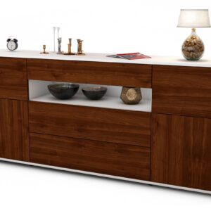 Sideboard Emma | Korpus Weiß | Front in Walnuss Holz Optik | 180x79x35cm (BxHxT)