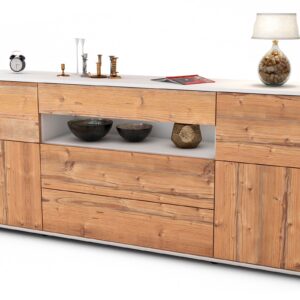 Sideboard Emma | Korpus Weiß | Front in Pinie Holz Optik | 180x79x35cm (BxHxT)