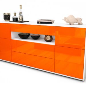 Sideboard Emma | Korpus Weiß | Front in Hochglanz Orange | 180x79x35cm (BxHxT)