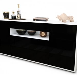 Sideboard Emma | Korpus Weiß | Front in Hochglanz Schwarz | 180x79x35cm (BxHxT)