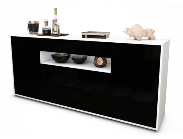 Sideboard Emma | Korpus Weiß | Front in Hochglanz Schwarz | 180x79x35cm (BxHxT)