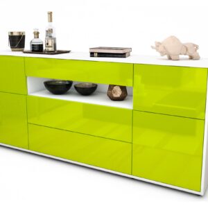 Sideboard Emma | Korpus Weiß | Front in Hochglanz Grün | 180x79x35cm (BxHxT)