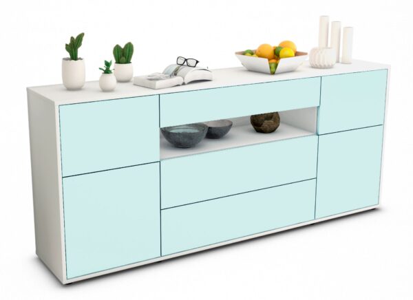 Sideboard Emma | Korpus Weiß | Front in Mint | 180x79x35cm (BxHxT)