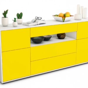 Sideboard Emma | Korpus Weiß | Front in Gelb | 180x79x35cm (BxHxT)