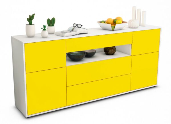 Sideboard Emma | Korpus Weiß | Front in Gelb | 180x79x35cm (BxHxT)