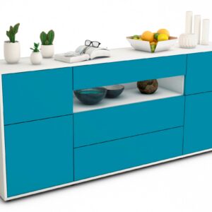Sideboard Emma | Korpus Weiß | Front in Türkis | 180x79x35cm (BxHxT)