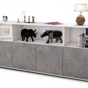 Sideboard Enrica | Korpus Weiß | Front in Beton Optik | 180x79x35cm (BxHxT)