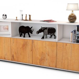 Sideboard Enrica | Korpus Weiß | Front in Eiche Holz Optik | 180x79x35cm (BxHxT)