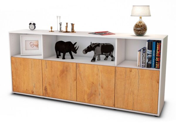 Sideboard Enrica | Korpus Weiß | Front in Eiche Holz Optik | 180x79x35cm (BxHxT)