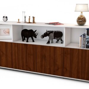 Sideboard Enrica | Korpus Weiß | Front in Walnuss Holz Optik | 180x79x35cm (BxHxT)