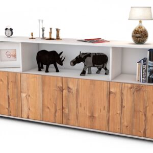 Sideboard Enrica | Korpus Weiß | Front in Pinie Holz Optik | 180x79x35cm (BxHxT)