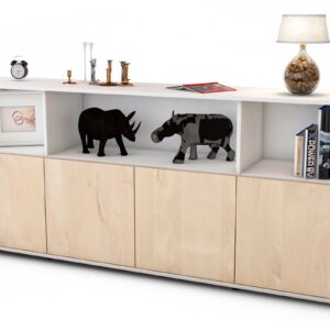 Sideboard Enrica | Korpus Weiß | Front in Zeder Holz Optik | 180x79x35cm (BxHxT)